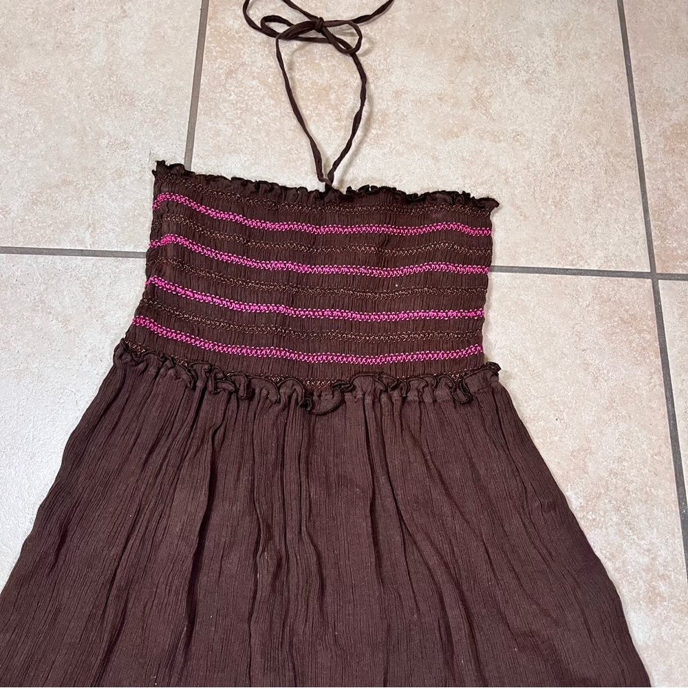 Vintage Y2K Halter Neck Cotton Summer Boho Flowy Western Rodeo Mini Dress‎ M - Picture 2 of 5